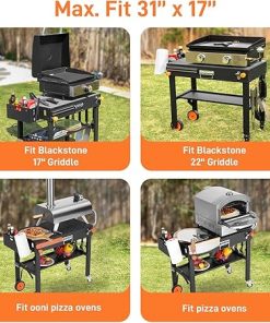 Portable Blackstone Griddle Stand, Folding Grill Table with Wheels for 17/22 Inch Blackstone Griddles, Ninja Grills, Pizza Oven, 31”x17”Grill Cart with Magnetic Tool Holder for tailgating, camping 2
