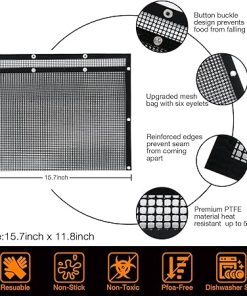 BBQ Mesh Grilling Bags Set 4 Large Grill Accessories BBQ Tools Reusable Non-Stick Grill Bag for Charcoal Gas Electric Smokers Pitmasters Camper Heat Resistant Barbecue Bag Vegetables Grilling Pouches 2