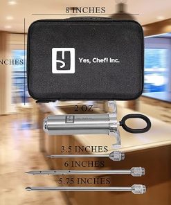 Yes, Chef! Inc Yes,Chef! Inc Deluxe Stainless Steel Meat Injector Syringe Kit w/Travel Case |3 Needles |Digital Thermometer | 2 Meat Claws |Brushes |2-oz Large Capacity |BBQ |Smoker | 2