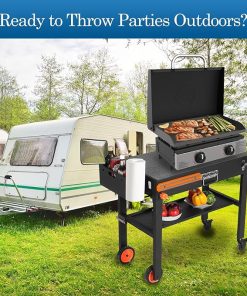 Grill Table Stand Cart for Blackstone Griddle – Universal Foldable Design Fits 17-22 Inch Grills and 12″ Pizza Ovens, 20s Setup, 4 Wheels, Magnetic Strip etc (Camping, Backyard Cooking Accessories) 2