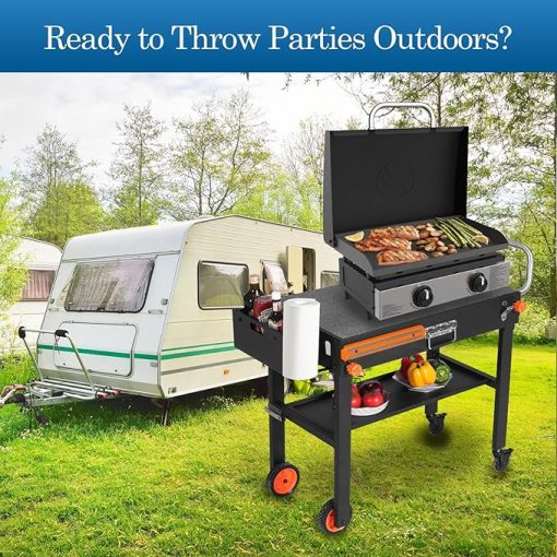Grill Table Stand Cart for Blackstone Griddle - Universal Foldable Design Fits 17-22 Inch Grills and 12" Pizza Ovens, 20s Setup, 4 Wheels, Magnetic Strip etc (Camping, Backyard Cooking Accessories) - Image 2