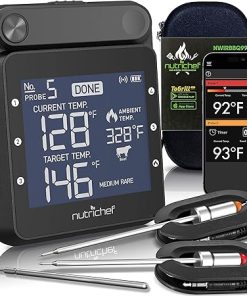 NutriChef WiFi Grill Meat Thermometer, Wireless Dual Smart Probes, Alarm Indoor from Outdoor Barbecue Smoker, Compatible with Any Smartphone, Rechargeable Meter for Outside BBQ Grilling