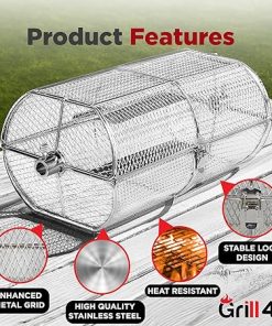 Rotisserie Basket for Outdoor Grill [Upgraded Version], Wing Basket for Grill Stainless Steel BBQ Tool Fits for Most Grills, Cooking Accessory, Rolling Basket Roaster 2