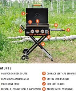 Blackstone 2350 On-the-Go 22” Omnivore Flex-Fold Griddle with Locking Hood, Powder Coated Steel, Black 2