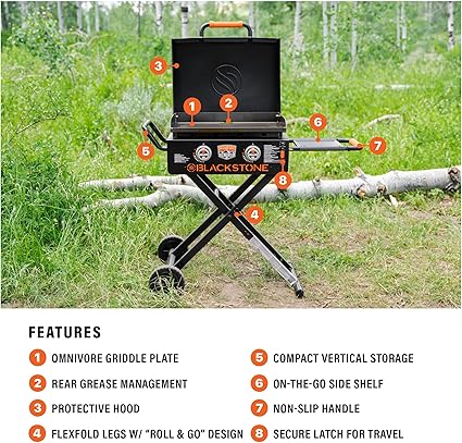 Blackstone 2350 On-the-Go 22” Omnivore Flex-Fold Griddle with Locking Hood, Powder Coated Steel, Black 2 Blackstone 2350 On-the-Go 22” Omnivore Flex-Fold Griddle with Locking Hood, Powder Coated Steel, Black - Image 2