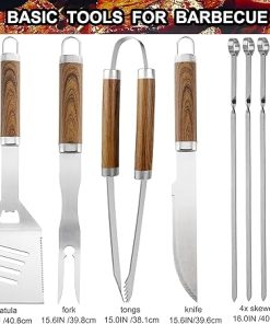 grilljoy 24PCS BBQ Grill Tools Set with Meat Thermometer and Injector – Extra Thick Stainless Steel Fork, Spatula& Tongs – Complete BBQ Accessories in Aluminum Case – Perfect Grill Gifts for Men 2