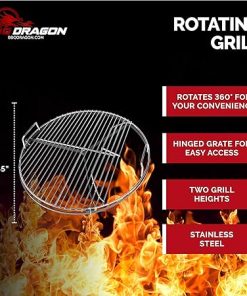 BBQ Dragon 22 Inch Rotating Grill Grate – Hinged Cooking Surface for Easy Charcoal Access – Heavy Duty 360° Round Rotating Grate Replacement – Fits Weber Kettle & Other Charcoal Grills 2
