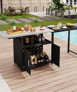 Merax Outdoor Cabinet Cart with Folding & Expandable Work Surface for Kitchen Prep and Outdoor Use, Grilling Accessories