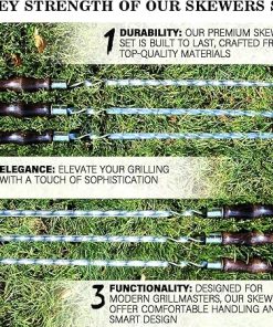 6 in 1 Metal Stainless Steel Skewers Set 25 in – Premium Skewer Kit for Outdoor Grilling – Grilling Accessories BBQ Supplies – Kabob Long Shish Kebab Skewers – Versatile Skewer Grill Set 2