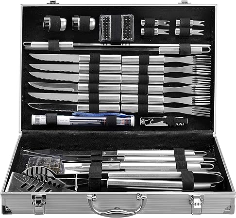 30 Piece BBQ Grilling Gift Set – Professional Grade Stainless Steel Barbecue Grill Tool Set with Aluminum Storage Case – includes 4-in-1 Spatula Turner, Tongs and Many Other BBQ Grilling Accessories 30 Piece BBQ Grilling Gift Set - Professional Grade Stainless Steel Barbecue Grill Tool Set with Aluminum Storage Case - includes 4-in-1 Spatula Turner, Tongs and Many Other BBQ Grilling Accessories
