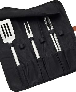 ZWILLING BBQ+ 4-pc Grill Tool Set, BBQ accessories, Grilling Gift Set, Set Includes Grill Spatula, Grill Tongs, Grill Fork and Chef's Tool Wrap, Stainless Steel, Dishwasher Safe