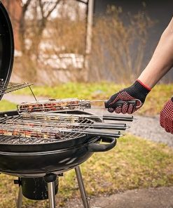BBQ Bros Large Kabob Grilling Baskets Set of 4 – Foldable – Kebab Grill – for Outdoor Grilling – Includes Kebab Oil Brush Bottle & Grill Gloves – Dishwasher Safe 2