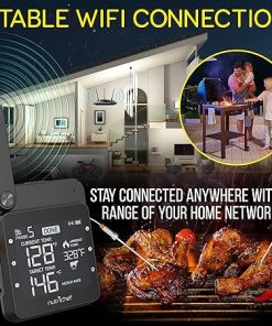 NutriChef WiFi Grill Meat Thermometer, Wireless Dual Smart Probes, Alarm Indoor from Outdoor Barbecue Smoker, Compatible with Any Smartphone, Rechargeable Meter for Outside BBQ Grilling 2