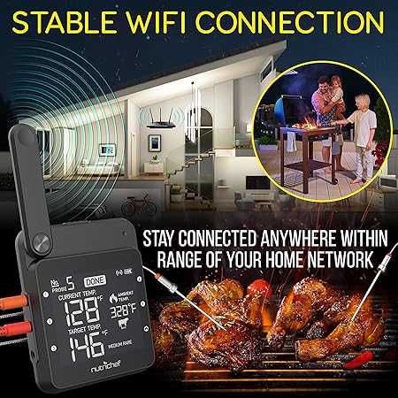 NutriChef WiFi Grill Meat Thermometer, Wireless Dual Smart Probes, Alarm Indoor from Outdoor Barbecue Smoker, Compatible with Any Smartphone, Rechargeable Meter for Outside BBQ Grilling 2 NutriChef WiFi Grill Meat Thermometer, Wireless Dual Smart Probes, Alarm Indoor from Outdoor Barbecue Smoker, Compatible with Any Smartphone, Rechargeable Meter for Outside BBQ Grilling - Image 2