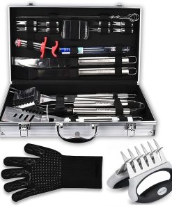 Commercial Chef 25 Piece Barbeque Grill Accessories + CHEFSSPOT Meat Shredder Claws with Ultra-Sharp Blades