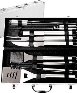 BBQ Grill Tools Set with Premium Aluminum Case - 10 Heavy Duty Stainless Steel Professional-Quality Grill Utensils/Barbecue Tools for Complete Outdoor Grilling | In a Portable Case
