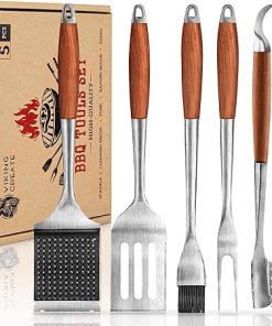 BBQ Grilling Accessories - Barbecue Tool Sets - Luxury Grill Accessories Kit - Grill Set – Premium Stainless Steel Equipment - 5 in 1 BBQ Tongs, Meat Fork, Spatula & Basting Brush