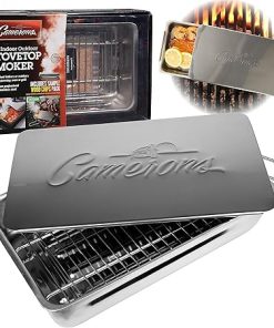 Camerons Indoor Outdoor Stovetop Smoker - Stainless Steel Barbecue Smoker Box w/Oak Wood Chips & Recipes - Works On Any Stovetop or BBQ Grill for Smoking Meats - Grilling Gift for Father's Day