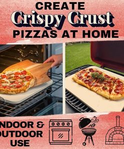 Pizza Stone for Oven and Grill Set – 5PCS Pizza Making Accessories Kit – 15 inch Pizza Stone with Handles, Pizza Peel, Pizza Cutter, Dough Tool – Baking Stone for Bread – Large Rectangular Oven Stones 2