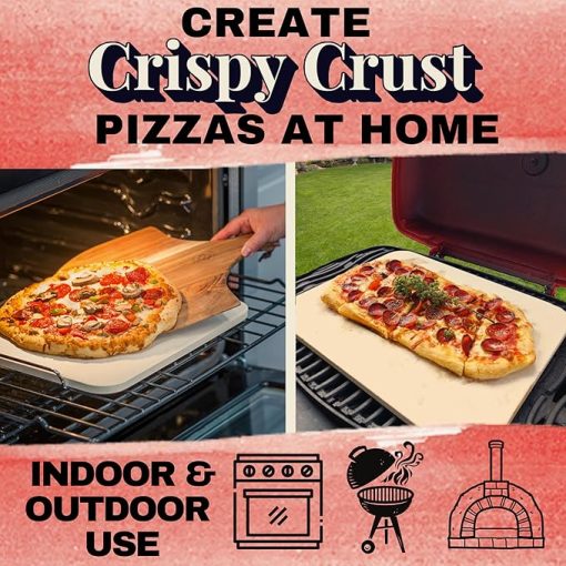 Pizza Stone for Oven and Grill Set - 5PCS Pizza Making Accessories Kit - 15 inch Pizza Stone with Handles, Pizza Peel, Pizza Cutter, Dough Tool - Baking Stone for Bread - Large Rectangular Oven Stones - Image 2