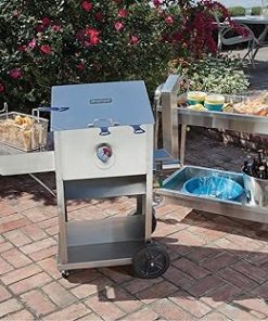Bayou Classic 700-709 9-gal Stainless Bayou Fryer Features Stainless Cart w/Side Shelf Three Mesh Baskets Fry Thermometer 10-psi Regulator w/ 48-in Stainless Braided Hose 2