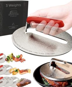 3x Sear Perfection Stackable Steak Weight (4.5lb Total). Chef-Grade Stainless Steel Round Stacking Grill Press for Meat, Bacon, Burgers. Great Gift for Dad or Griddle, Skillet, or Flat Top Enthusiast