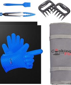 8 Piece Ultimate Smoker & BBQ Tool Set - Non-Stick Grill Mats, Grilling Gloves, Meat Shredder Claws, Basting Brush, and Tongs with Reusable Travel & Storage Case