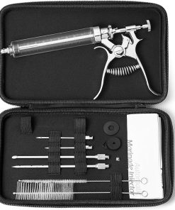 J&B Goods Professional Automatic BBQ Meat Marinade Injector Gun Kit with Case, 2 oz Large Capacity Barrel and 4 Commercial Grade Marinade Needles.